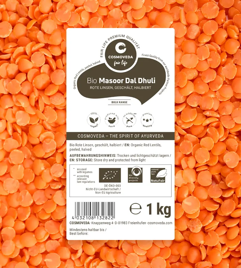 BIO Masoor Dal Dhuli - halbierte, geschälte Rote Linsen Bulk