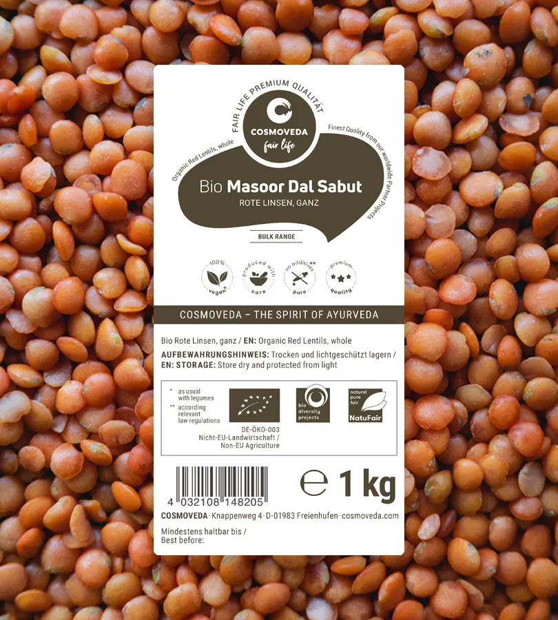 BIO Masoor Dal Sabut - rote, braunschalige Linsen Bulk