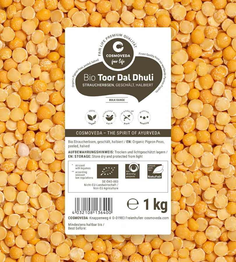 BIO Toor Dal Dhuli - halbierte, geschälte Straucherbsen Bulk